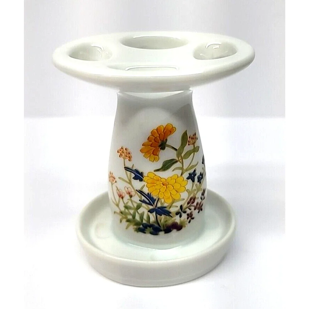 Vintage San Francisco Pottery White Ceramic 4‎ Slot Toothbrush Holder w/ Flowers